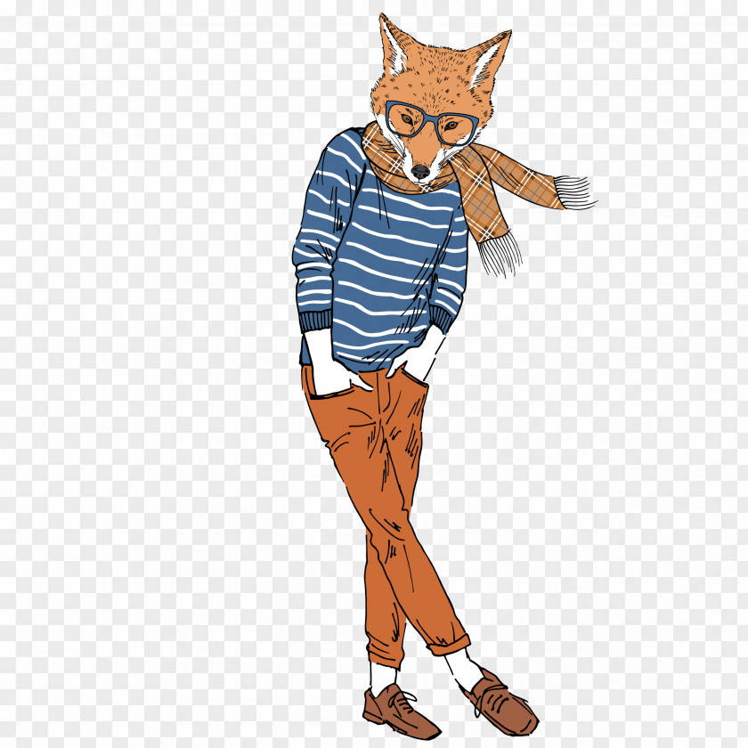 Hand-painted Fashion Fox Drawing Royalty-free Illustration PNG