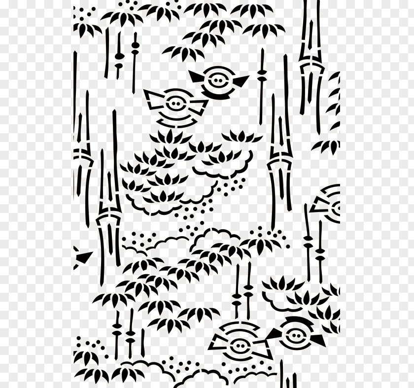 Hand-painted Bamboo Cartoon Flying Pig Domestic Visual Arts Black And White PNG