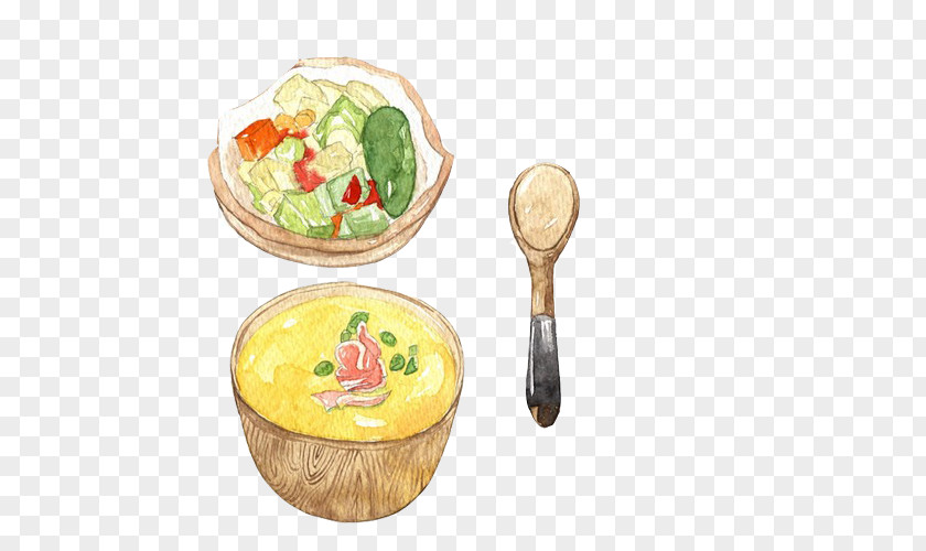 Pumpkin Soup And Salad Hand Painting Material Picture Fruit Squash Egg Drop PNG
