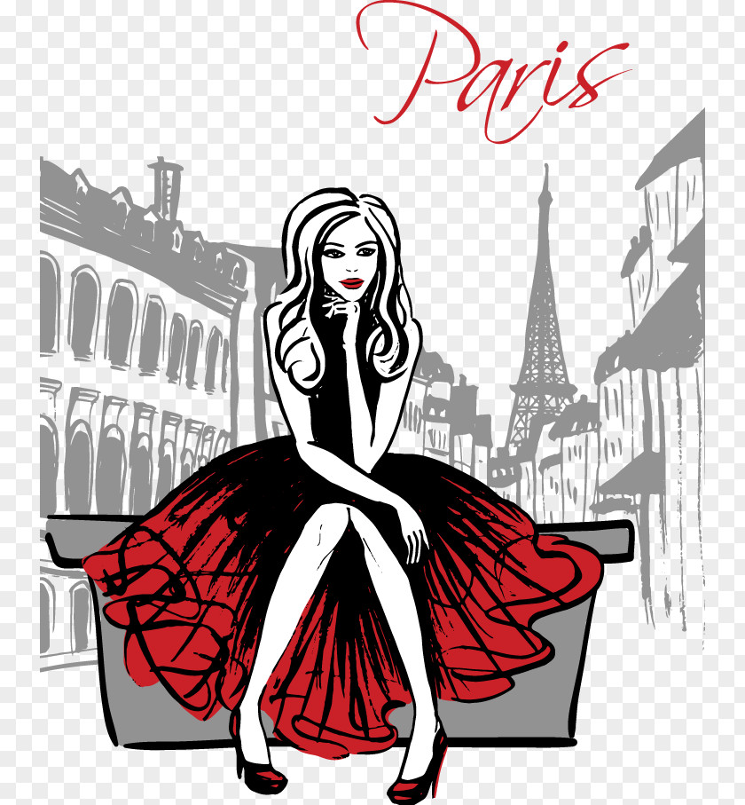 Vector Women Red Dress Paris Drawing Royalty-free Illustration PNG