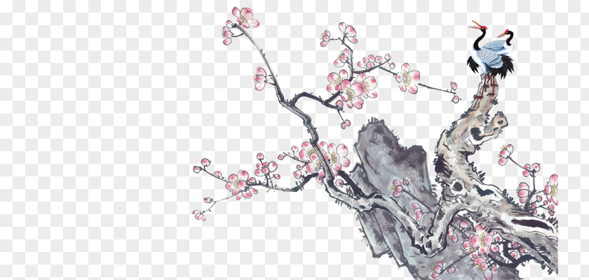 Plum Elegant Winter Blossom Illustration PNG