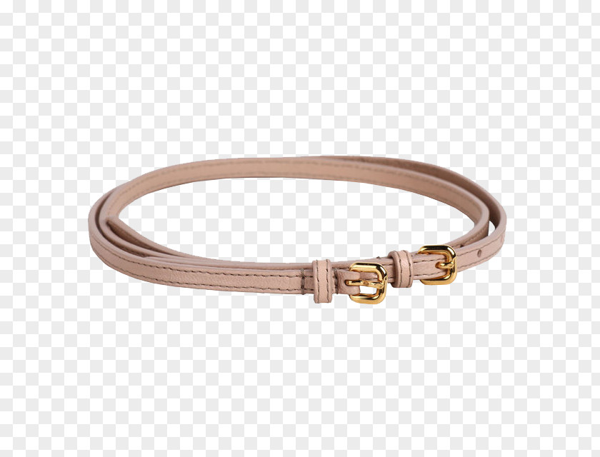 Almond Thin Leather Belt Bracelet Bangle Beige PNG