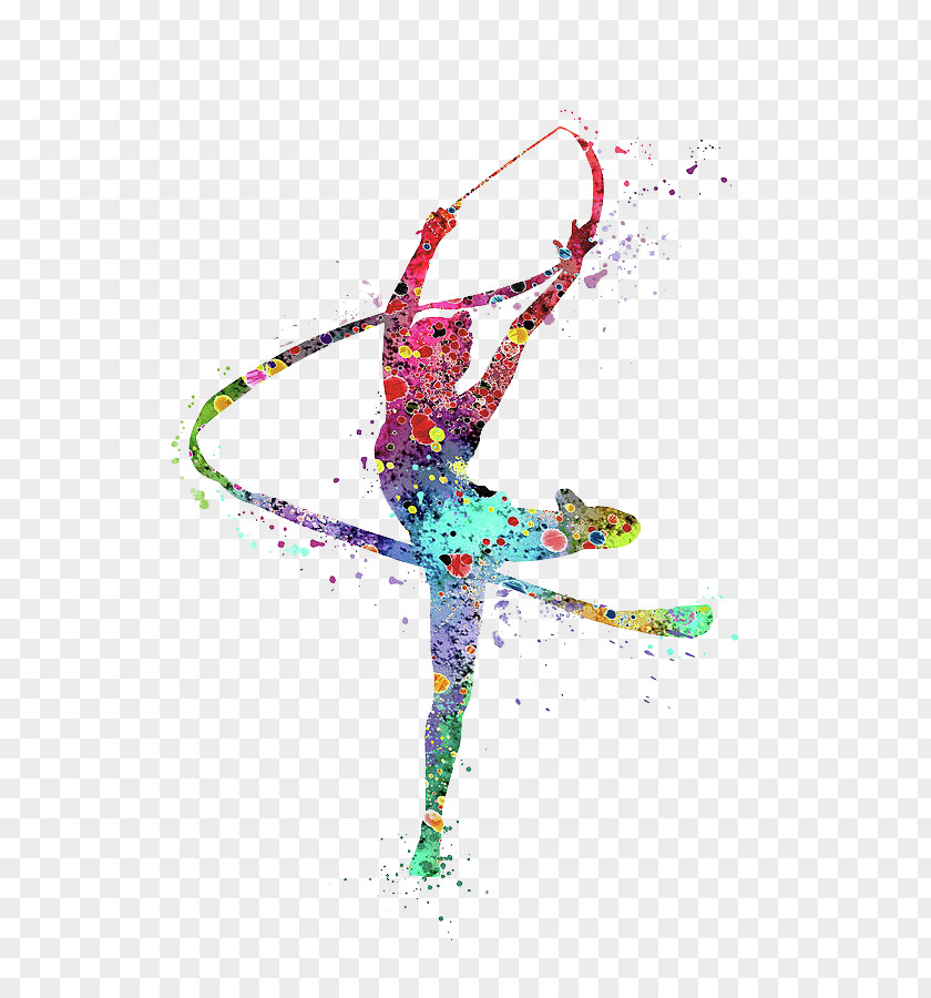 Balance Ballet Dancer Watercolor Ribbon PNG
