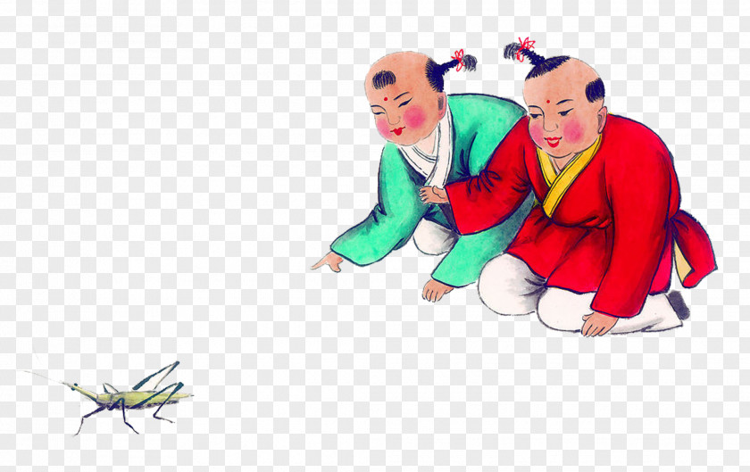 Children Play With Cricket China Child Illustration PNG