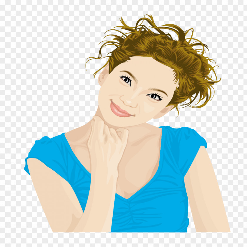 Woman With Short Hair Blue PNG