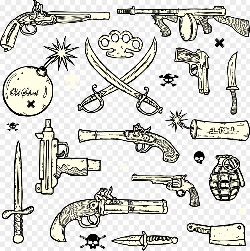 Hand-drawn Elements Of Various Weapons Drawing Weapon PNG