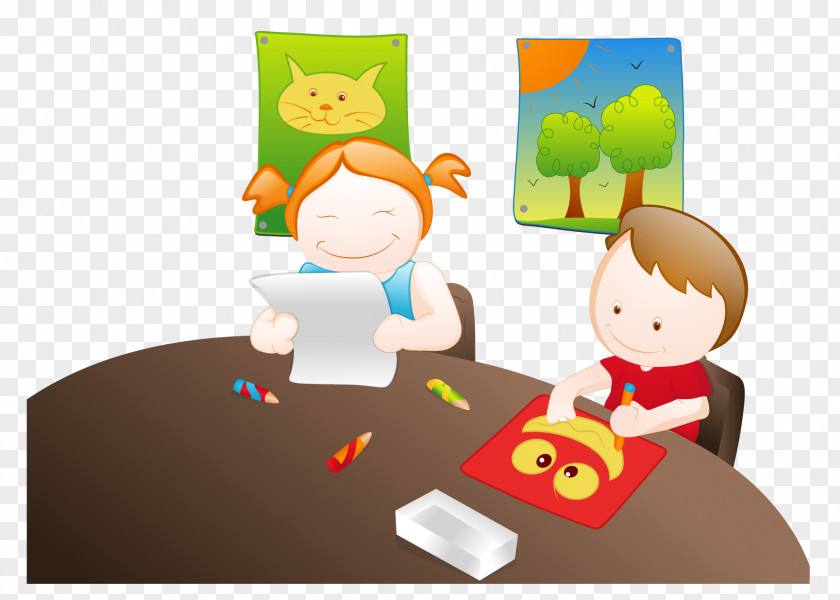 Cute Cartoon Kids Homework Photography Illustration PNG