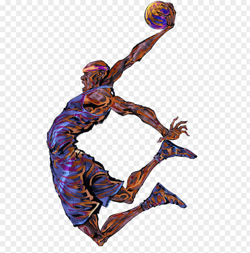 Hand-painted Basketball Player Slam Dunk PNG