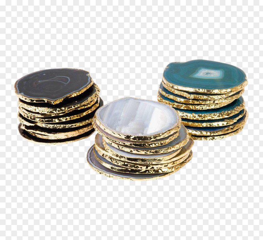 Gemstone Coasters Agate Onyx Gold PNG