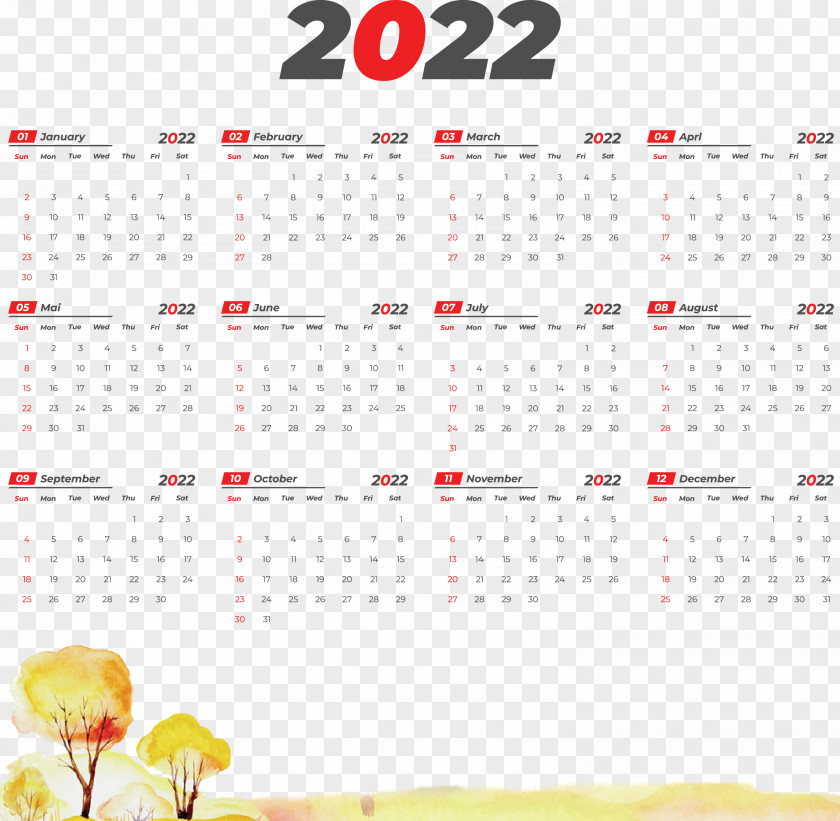 2022 Yeary Calendar 2022 Calendar PNG