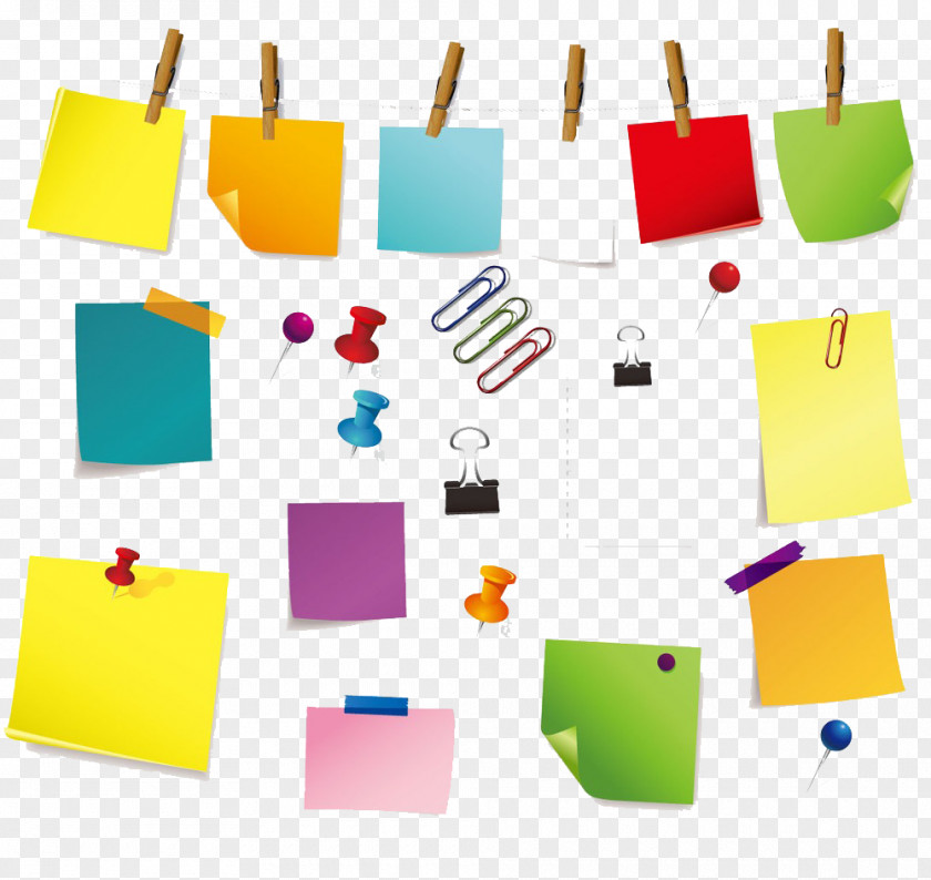 Then All Kinds Of Creative Stickers And Pins Post-it Note Paper Clip Adhesive Tape PNG