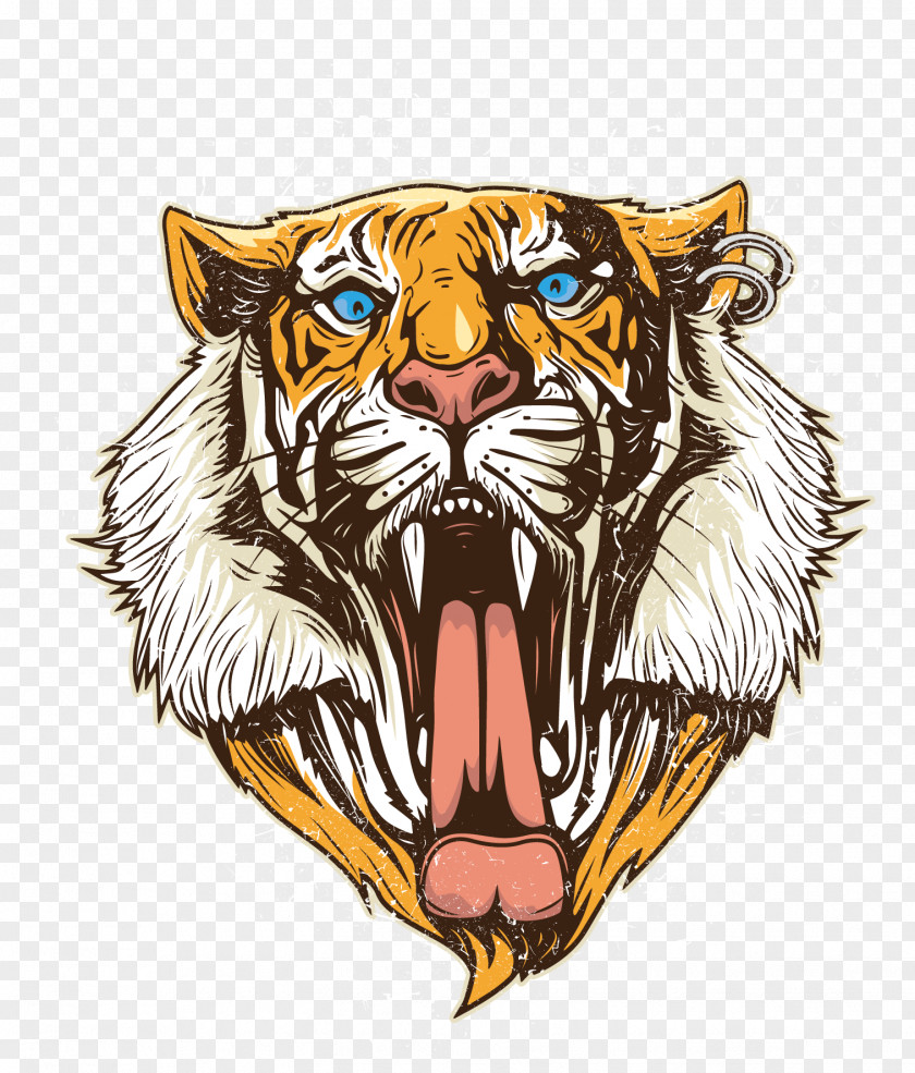 Vector Hand Painted Tiger Head T-shirt Drawing Illustration PNG