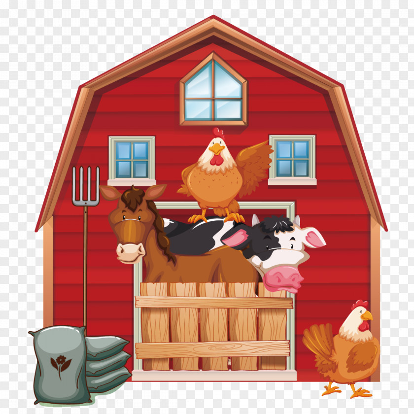 Vector Red House Cattle Silo Farm Barn Clip Art PNG
