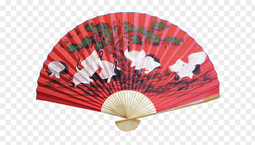 Red Folding Fan And Wind Light Hand Illustration PNG