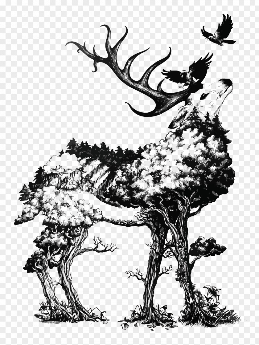 Vector Forest Deer Drawing DeviantArt Painting PNG