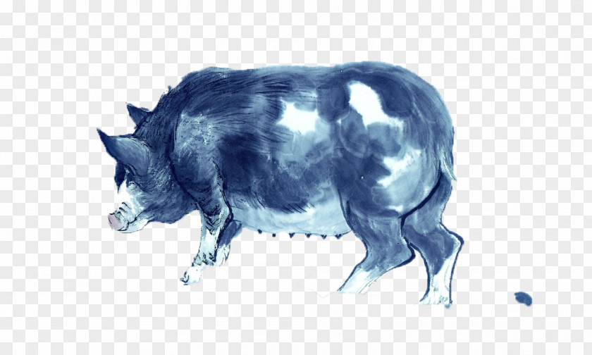 Draw Out The Wild Boar Domestic Pig U53e4u756b Chinese Painting Ink Wash PNG
