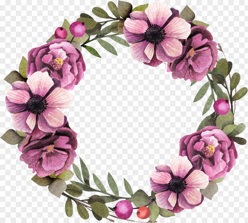 Purple Flower Wreath Floral Design Garland PNG