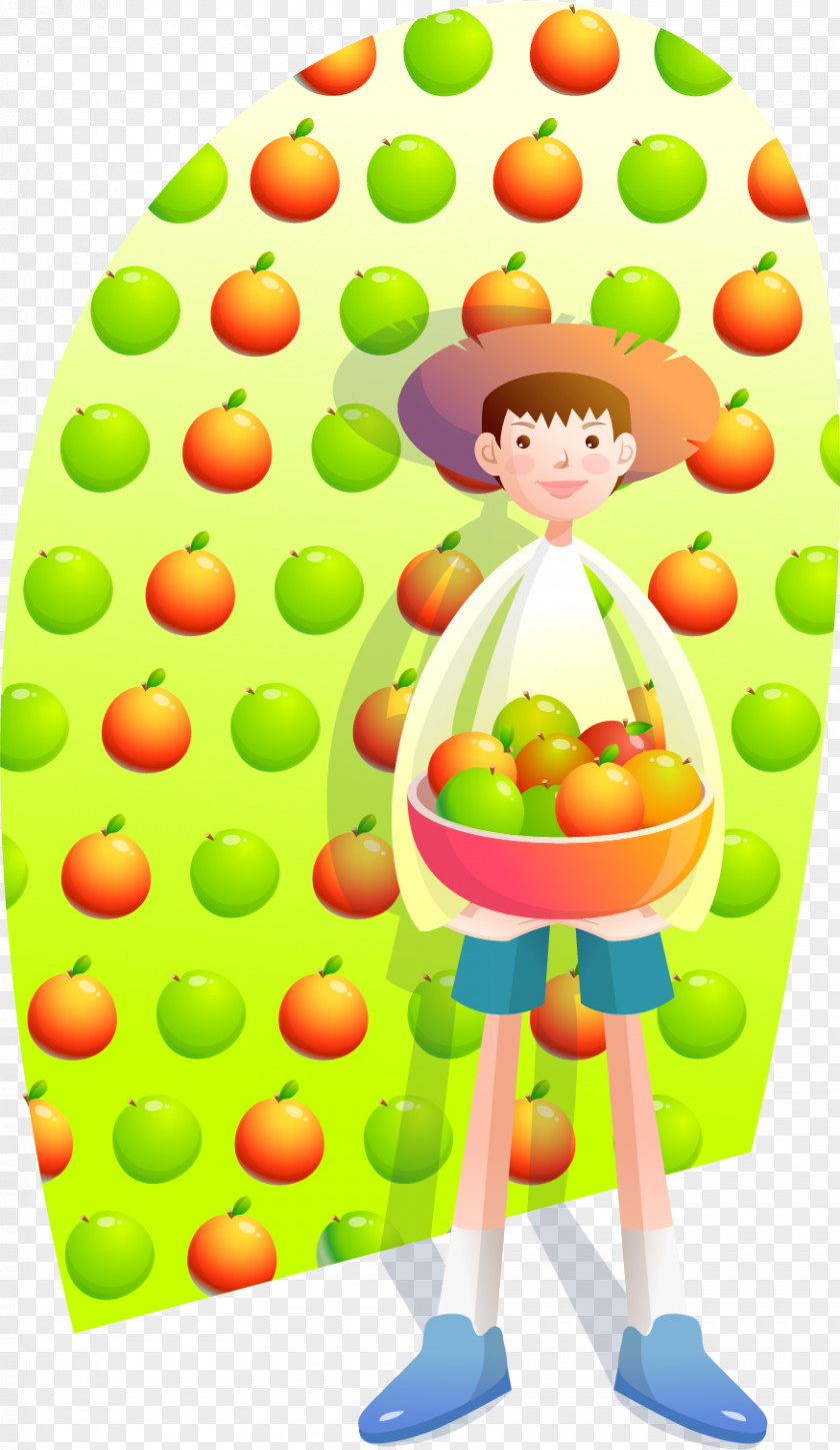 Vector Painted Boy Holding Fruit Illustration PNG