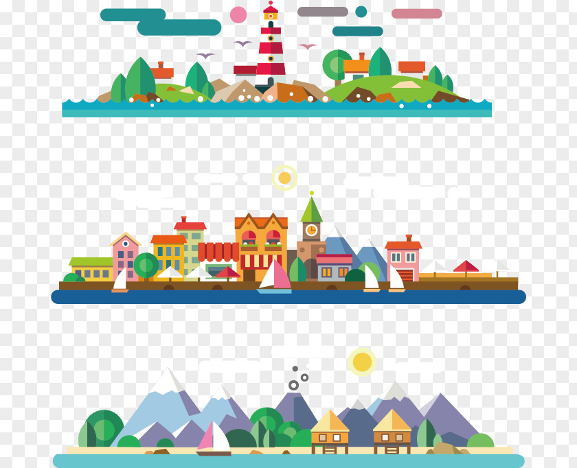 Flat Cartoon Landscape Background Material PNG