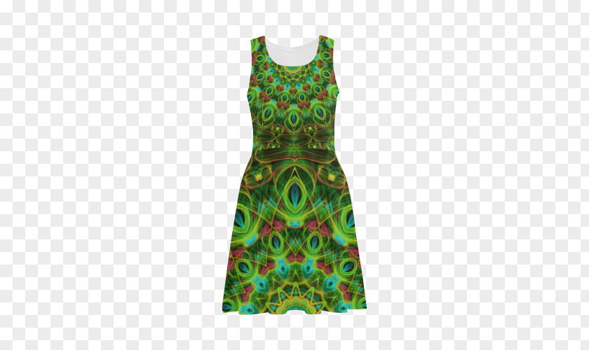 Green Peacock Feathers Sundress Blue Red PNG
