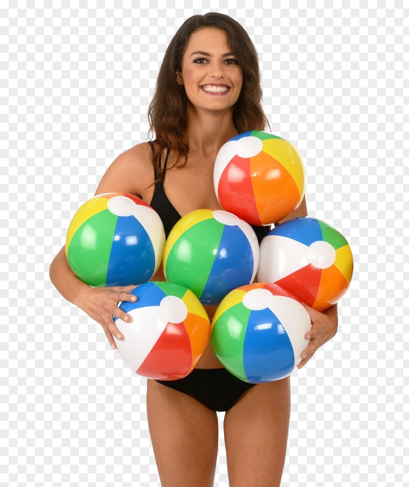 Young Woman Holding Beach Ball Toy Game PNG