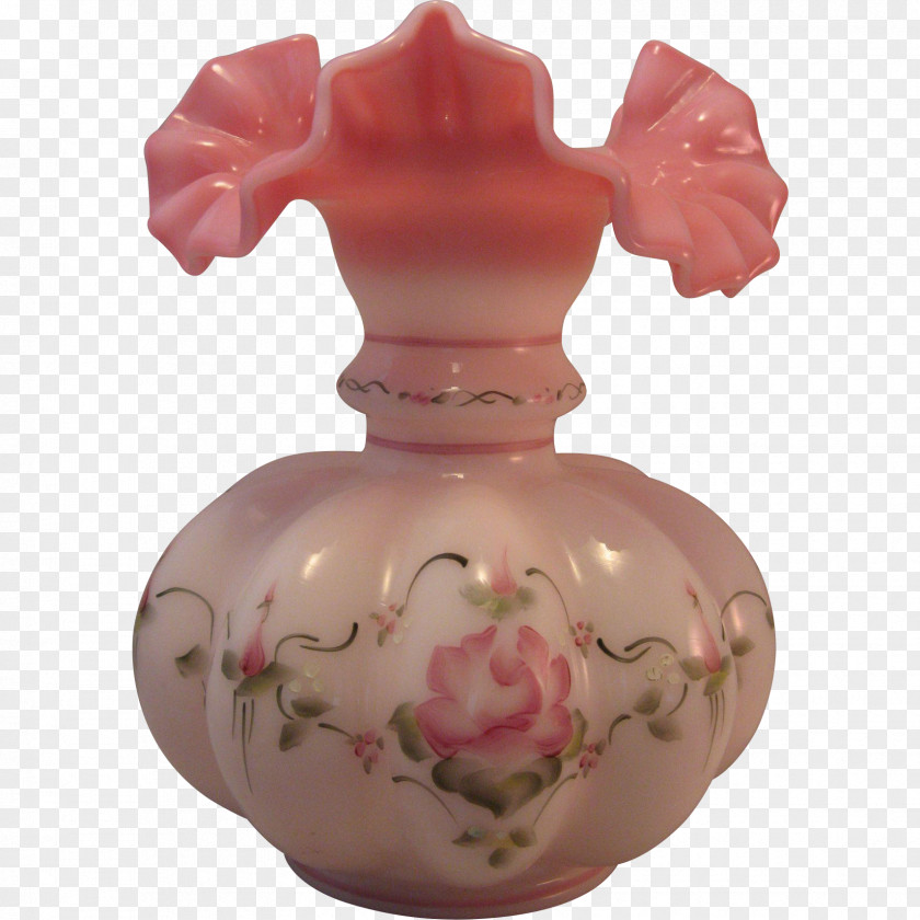 Hand Painted Cantaloupe Vase Fenton Art Glass Company Milk Ceramic PNG