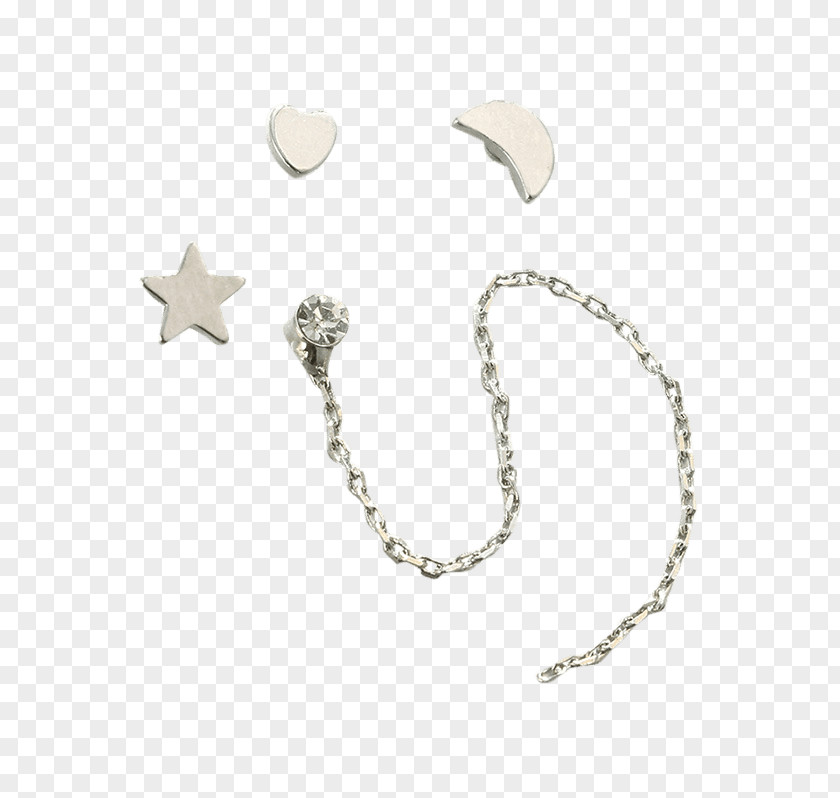 Silver Earring Chain Jewellery Rhinestone PNG