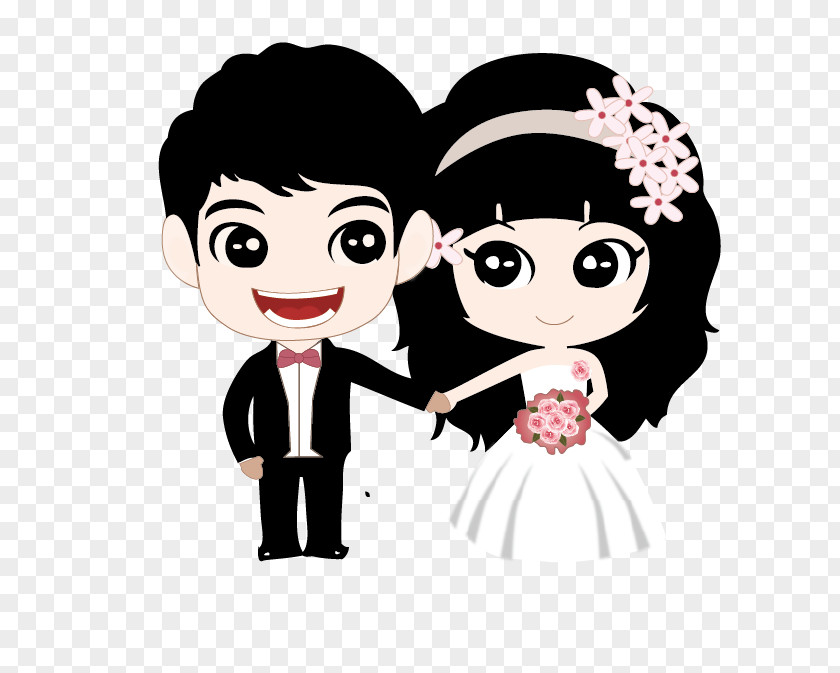 Vector Bride And Groom Couple Marriage Cartoon PNG