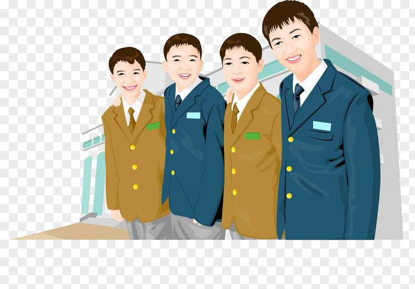 Good Friends Lined Up School Uniform Cartoon Painting Illustration PNG