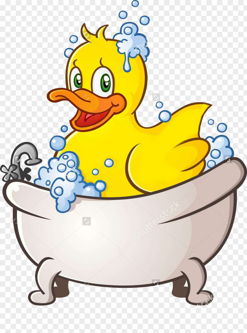 Small Yellow Duck Bubble Bath Bathtub Cartoon Clip Art PNG