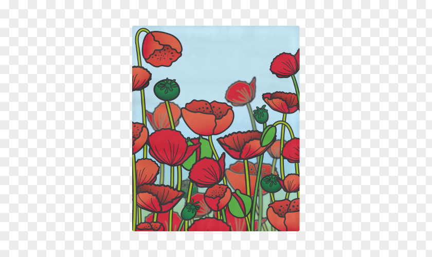 All Over Print Poppy Floral Design Red Rectangle Blanket PNG