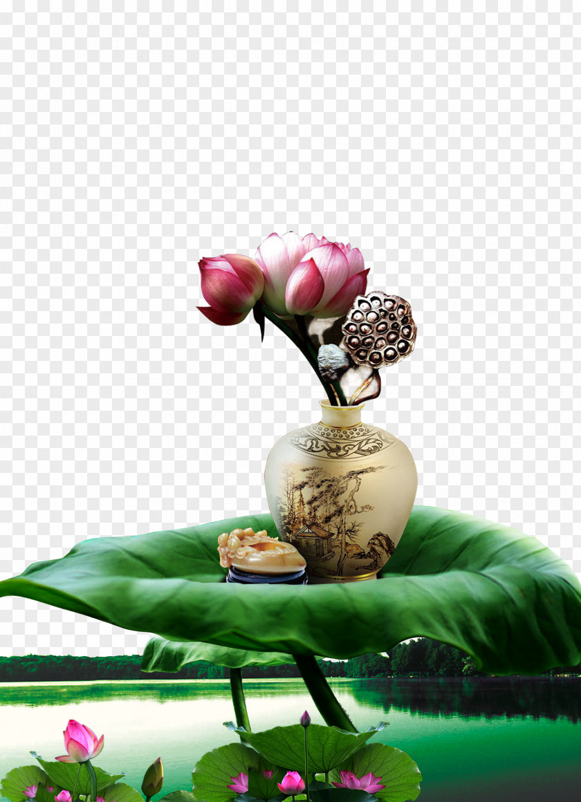 Vase Lotus Chinoiserie Art PNG