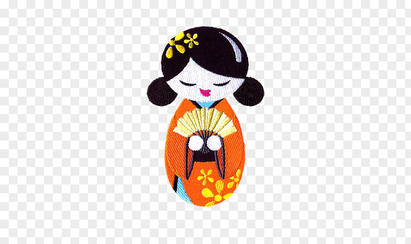 Embroidered Characters, Girls, Kimono Fans Machine Embroidery PNG