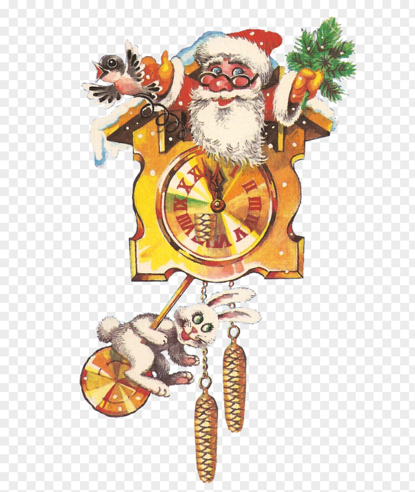 Santa Claus Cuckoo Clock Christmas Ornament Card PNG