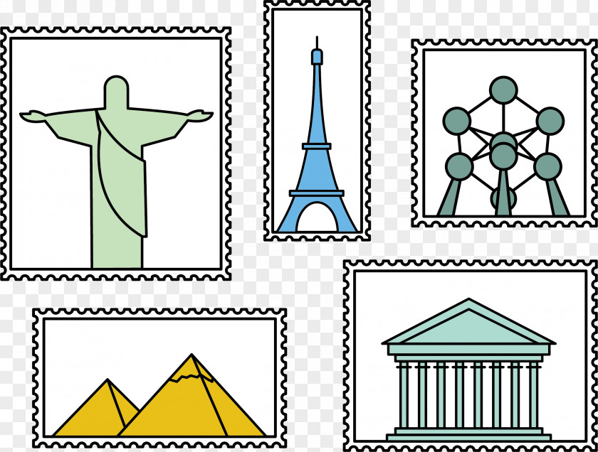 Egyptian Pyramid Stamps London Eye Pyramids Eiffel Tower PNG