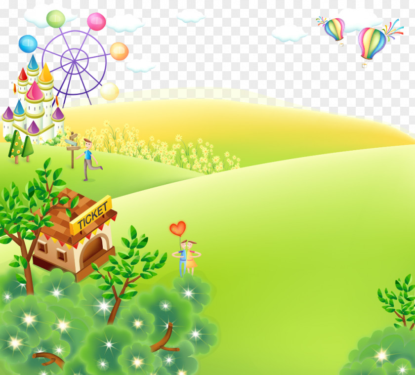 Castle Grass House Landscape Hand-painted Cartoon Balloon Child Playground PNG