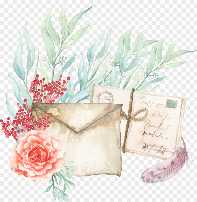Watercolor Postcard Envelope Feather Paper Painting PNG