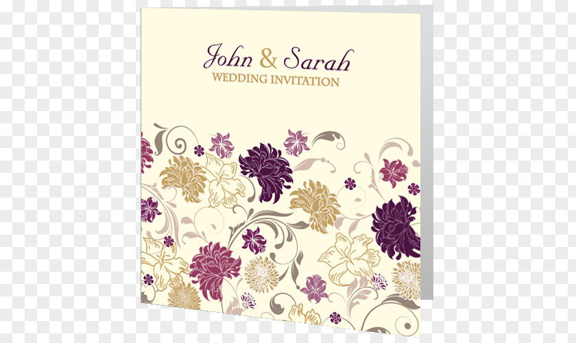 Wedding Card Wit Purple Flowers Invitation Floral Design Paper Convite PNG
