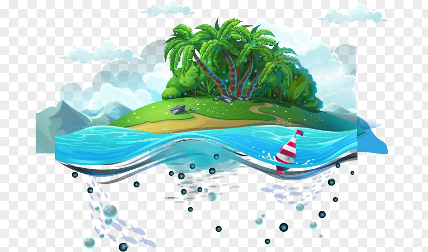Blue Sea On The Island Of Vector Material Organism Cartoon PNG