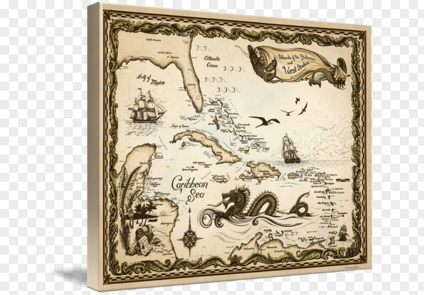Map West Indies Treasure Caribbean Nautical Chart PNG