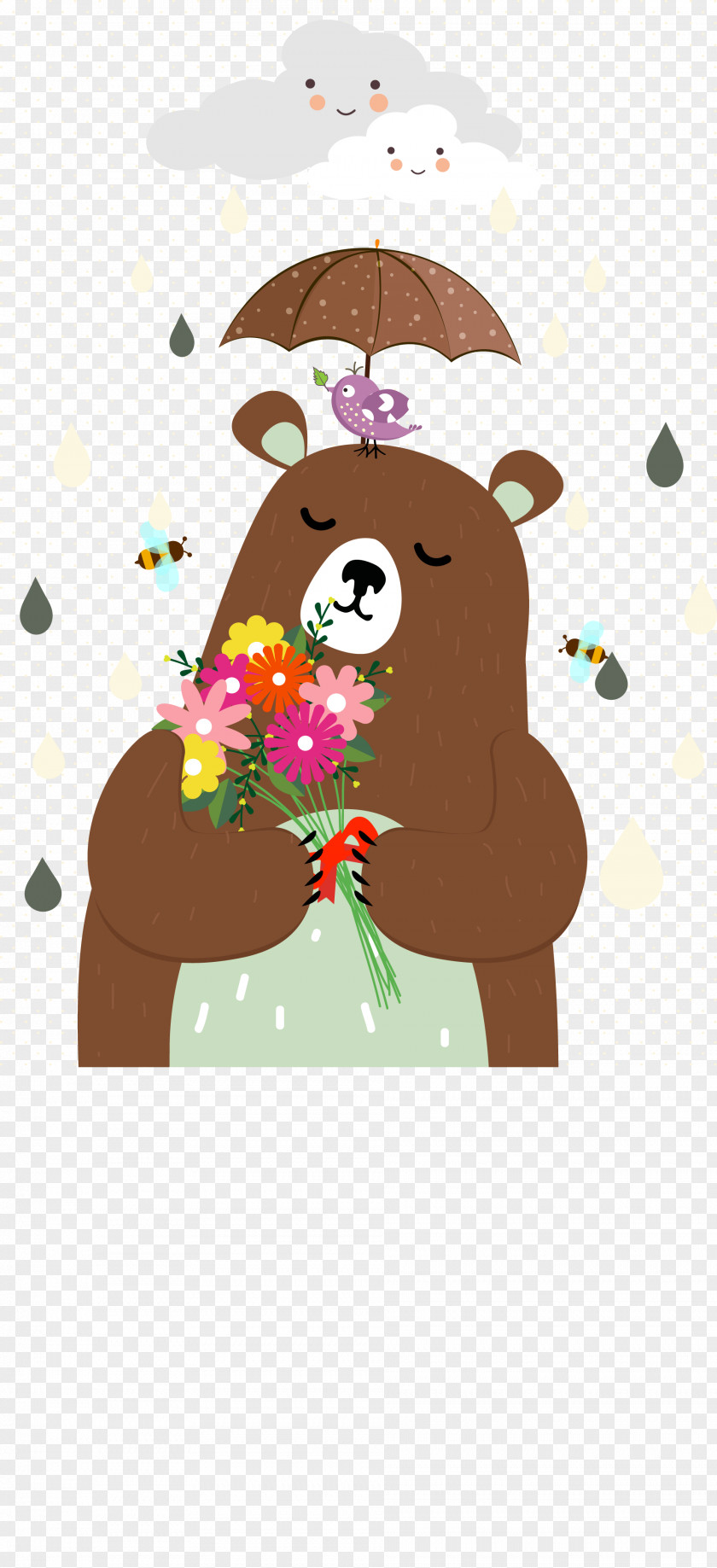 Animals With Flowers Brown Bear Animal Illustration PNG