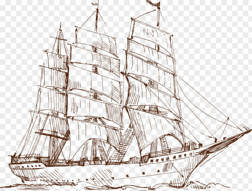 Sailing Buckle Creative Line Drawing HD Free Ship PNG