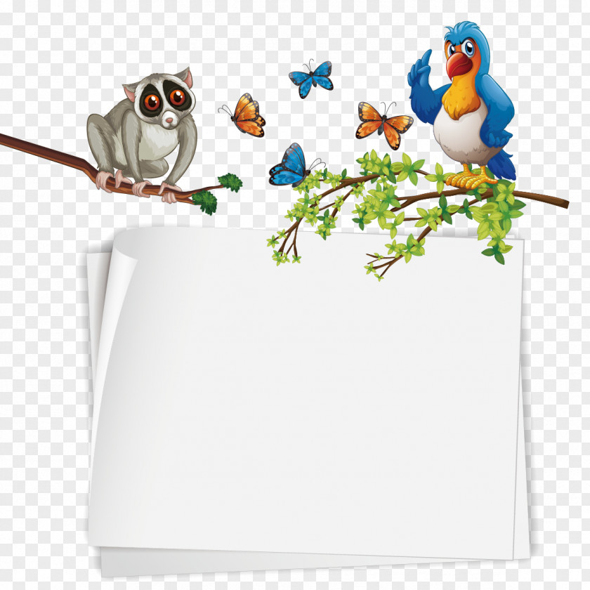 Cartoon Panels Bird Parrot Tree Illustration PNG