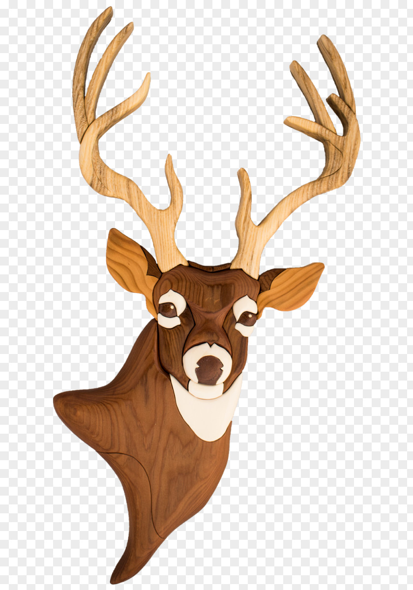 Deer Head Reindeer Wood Grain Intarsia PNG