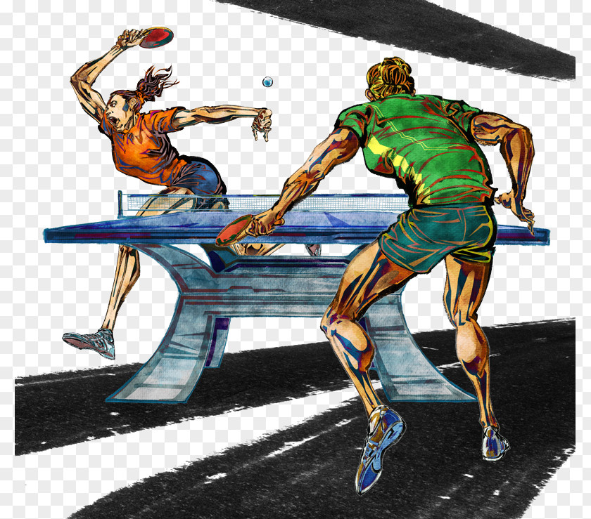 Dynamic Ping Pong Table Tennis Poster Sport Cartoon Illustration PNG