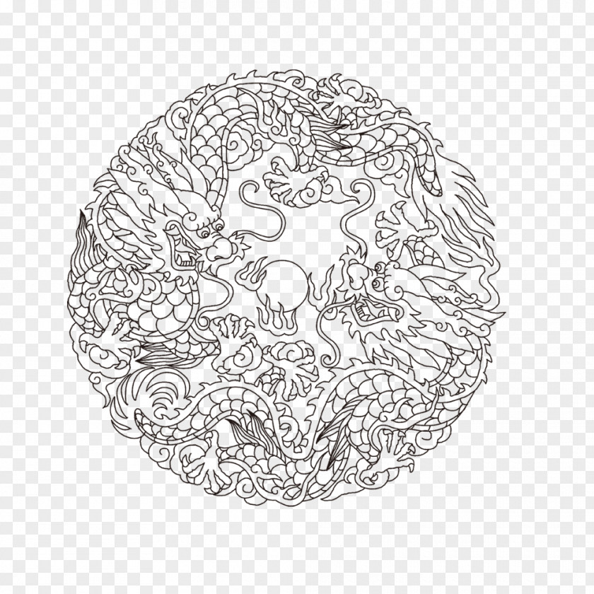 Dragon-shaped Pattern Chinese Dragon Paper Black And White PNG