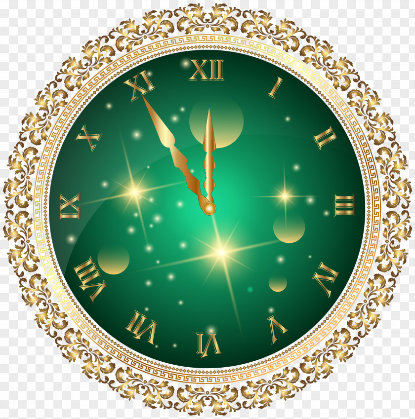 Green New Year's Clock PNG Transparent Clip Art Image Eve PNG