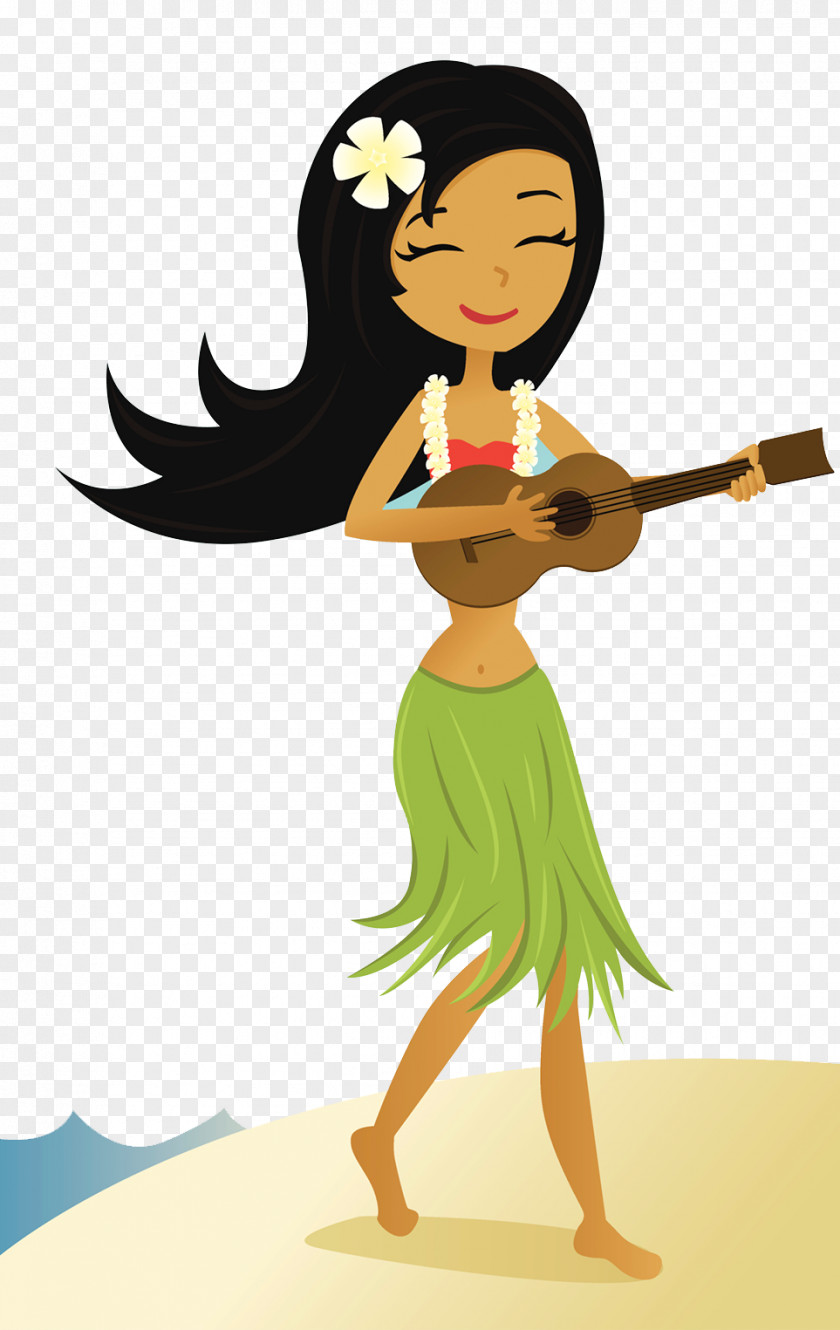 Ukulele Hula PNG , Hawaiian girl illustrator, woman playing ukulele illustration clipart PNG