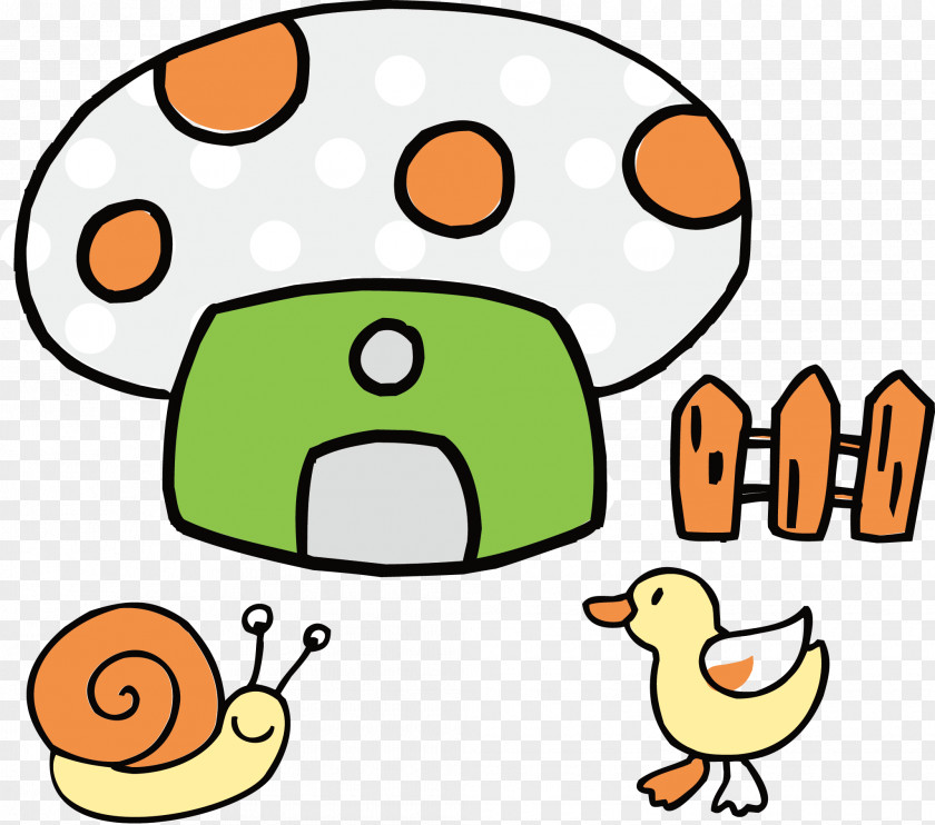 Hand-painted Cartoon Vector Mushroom Snail Duck Clip Art PNG