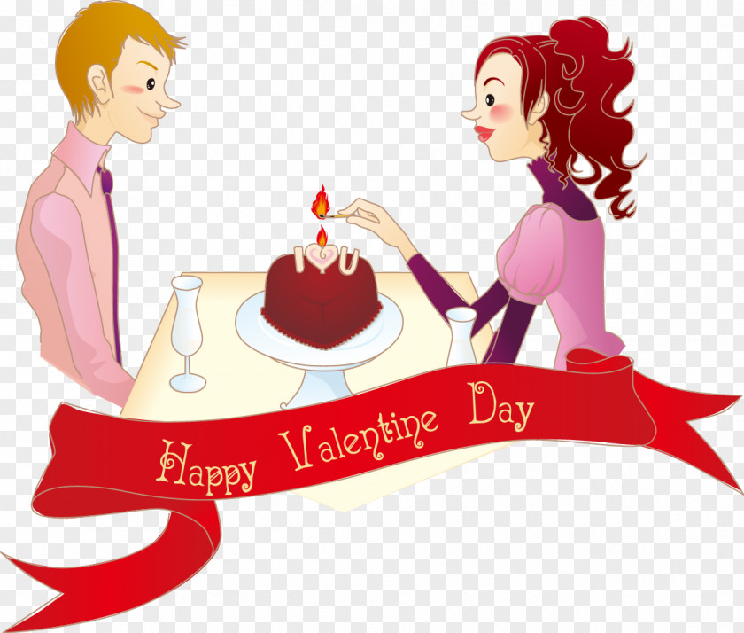 Cartoon Couple Romance Valentines Day Love Wallpaper PNG